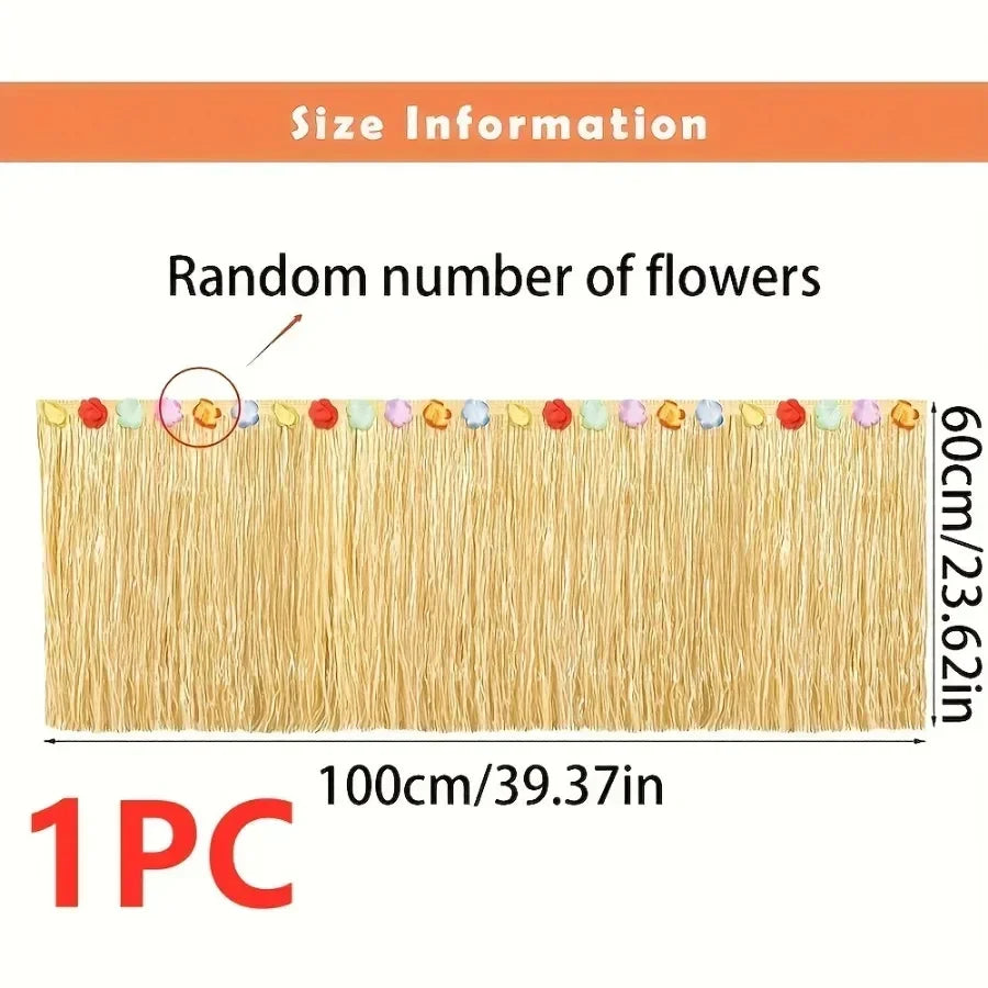 Tropical Hawaiian Table Skirt – Reusable Grass Fringe for Luau Party Decor