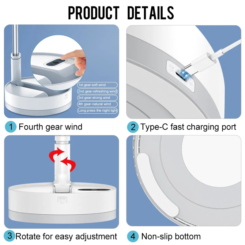 Folding Portable Desk Fan – 10800mAh Rechargeable Air Cooler for Camping