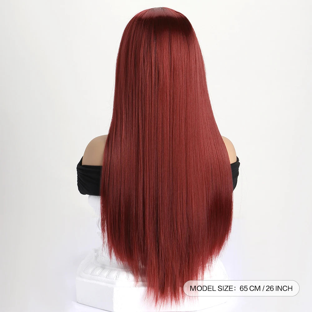 Long Straight Synthetic Wig – 26-Inch Colored Hair for Cosplay Halloween