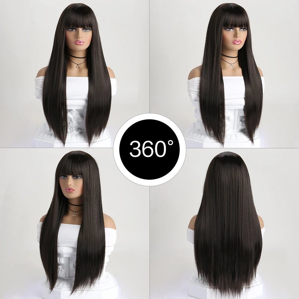 Long Straight Synthetic Wig – 26-Inch Colored Hair for Cosplay Halloween