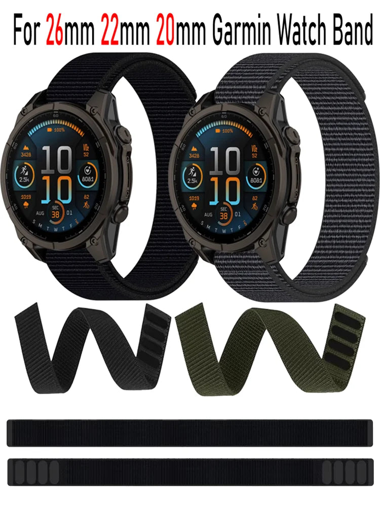 Nylon Hook and Loop Sport Strap – Adjustable Wristband for Garmin Fenix Series