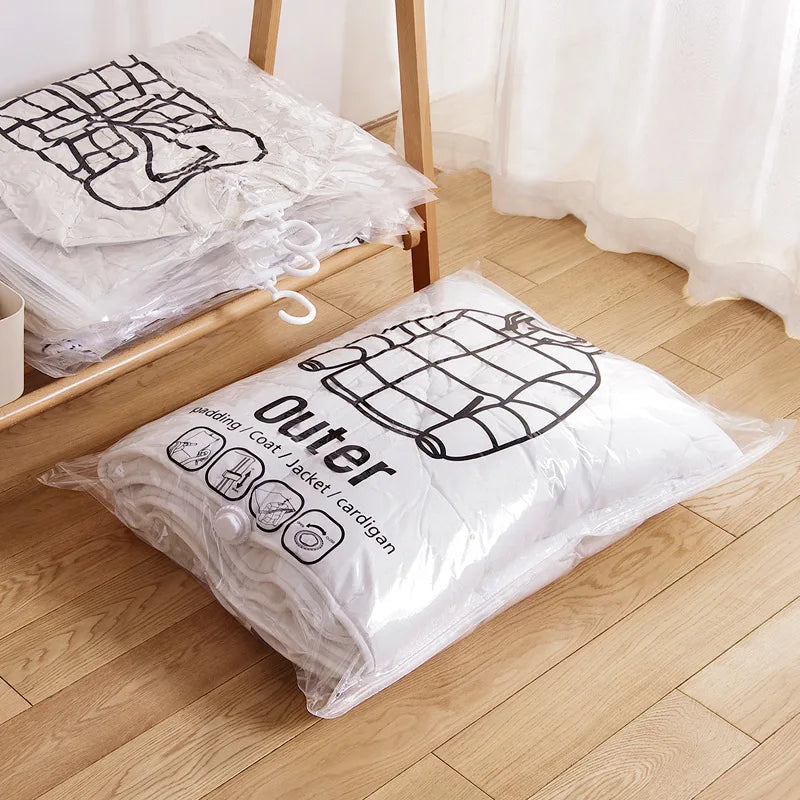 Transparent Vacuum Storage Bags – Compressed Wardrobe Organizer for Clothing