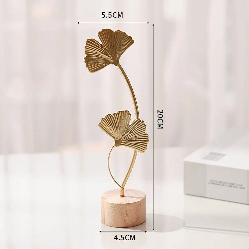 Golden Ginkgo Leaf Metal Figurine – Decorative Sculpture for Home Office Decor