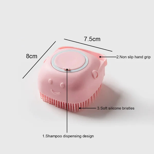 Silicone Pet Grooming Brush – Shampoo Dispenser for Dogs and Cats Bathing