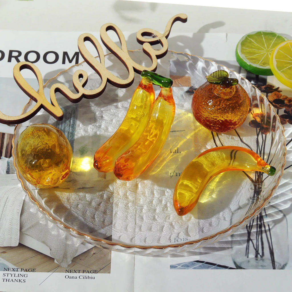 Hand Blown Glass Figurine – Yellow Crystal Fruit Paperweight for Home Decor