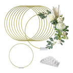 Metal Floral Hoop Centerpiece – Gold Macrame Ring with Wood Stand for Wedding
