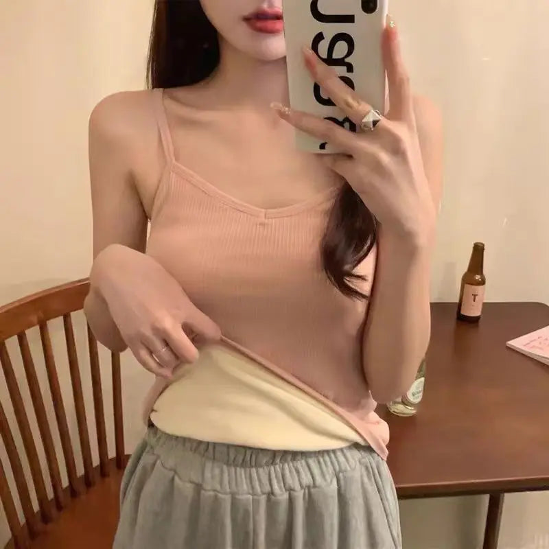 Velvet Corset Tank Top – Slim Fleece Winter Base Layer for Women