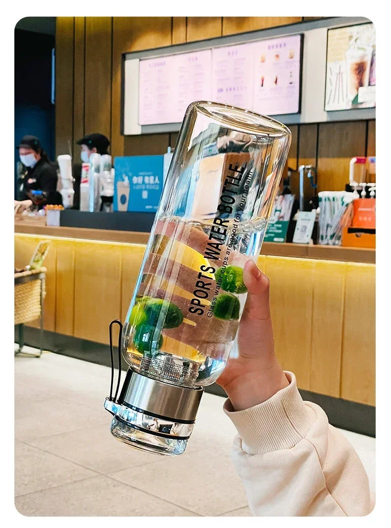 Large Capacity Glass Water Bottle – Transparent Milk Juice Cup for Outdoor Sports