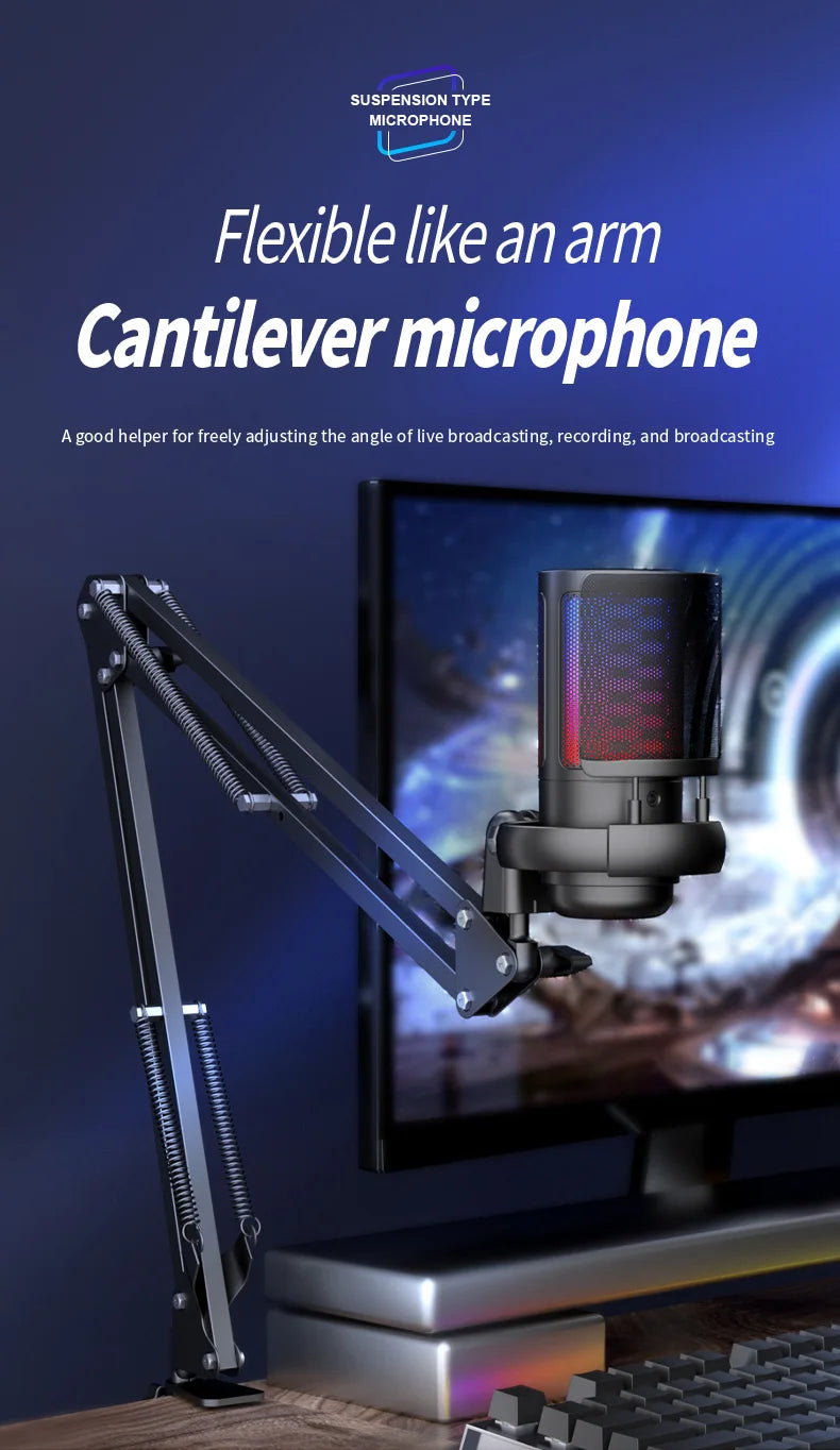 USB Condenser Microphone – RGB Gaming Podcast Mic for Studio Recording