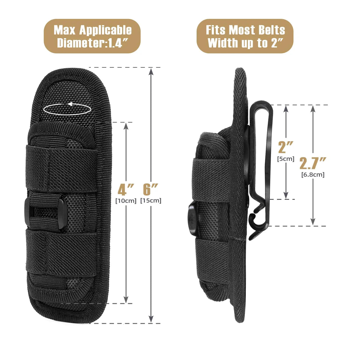 Rotatable Tactical Flashlight Pouch – 360 Degree Belt Clip for Outdoor Gear