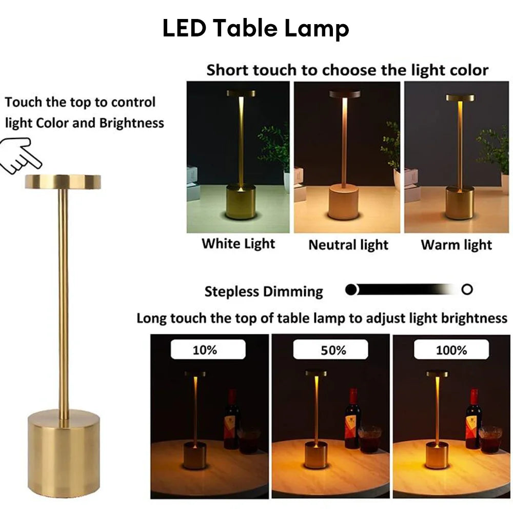 Rechargeable Table Lamp – Stepless Dimming Touch Light for Bedside Decor