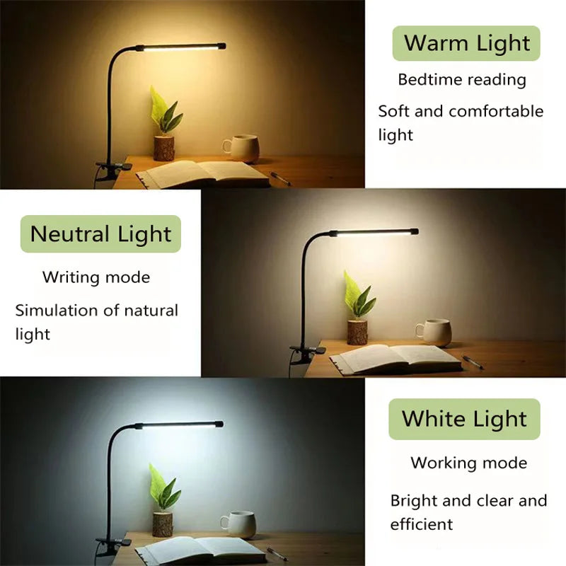 LED Clip-On Desk Lamp – Dimmable Eye Protection for Office and Study