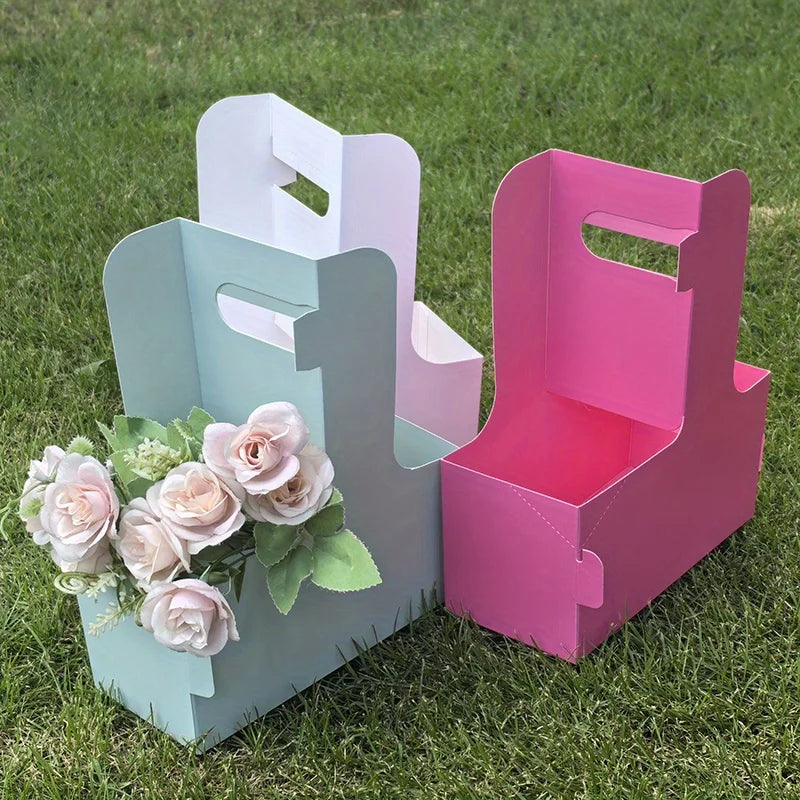 Floral Paper Gift Boxes – Decorative Handle Carriers for Birthday Wedding Party