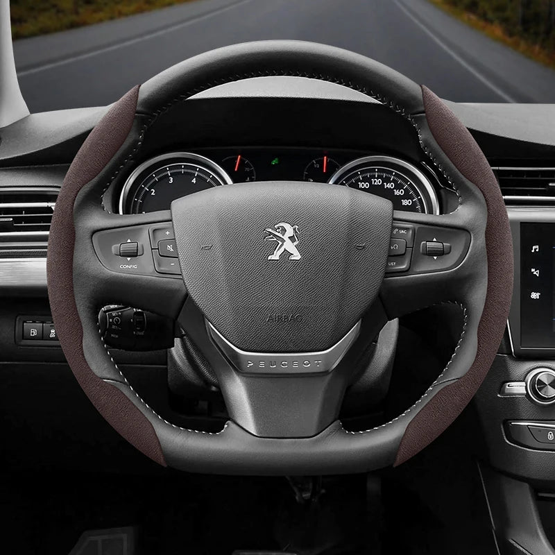 Suede Steering Wheel Cover – Anti-Slip Segmented Grip for Peugeot Vehicles