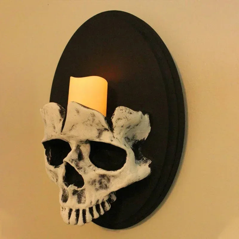 Gothic Skeleton Candlestick Pendant – Resin Wall Art for Home Decor