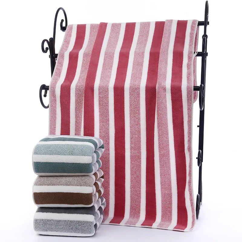 Striped Cotton Towel Set – Absorbent Quick-Dry Fabric for Bathroom Decor