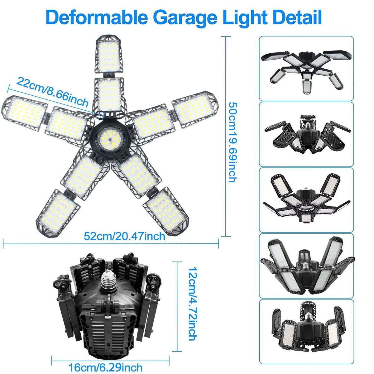 LED Garage Light – 11 Adjustable Panels for Workshop Industrial Lighting