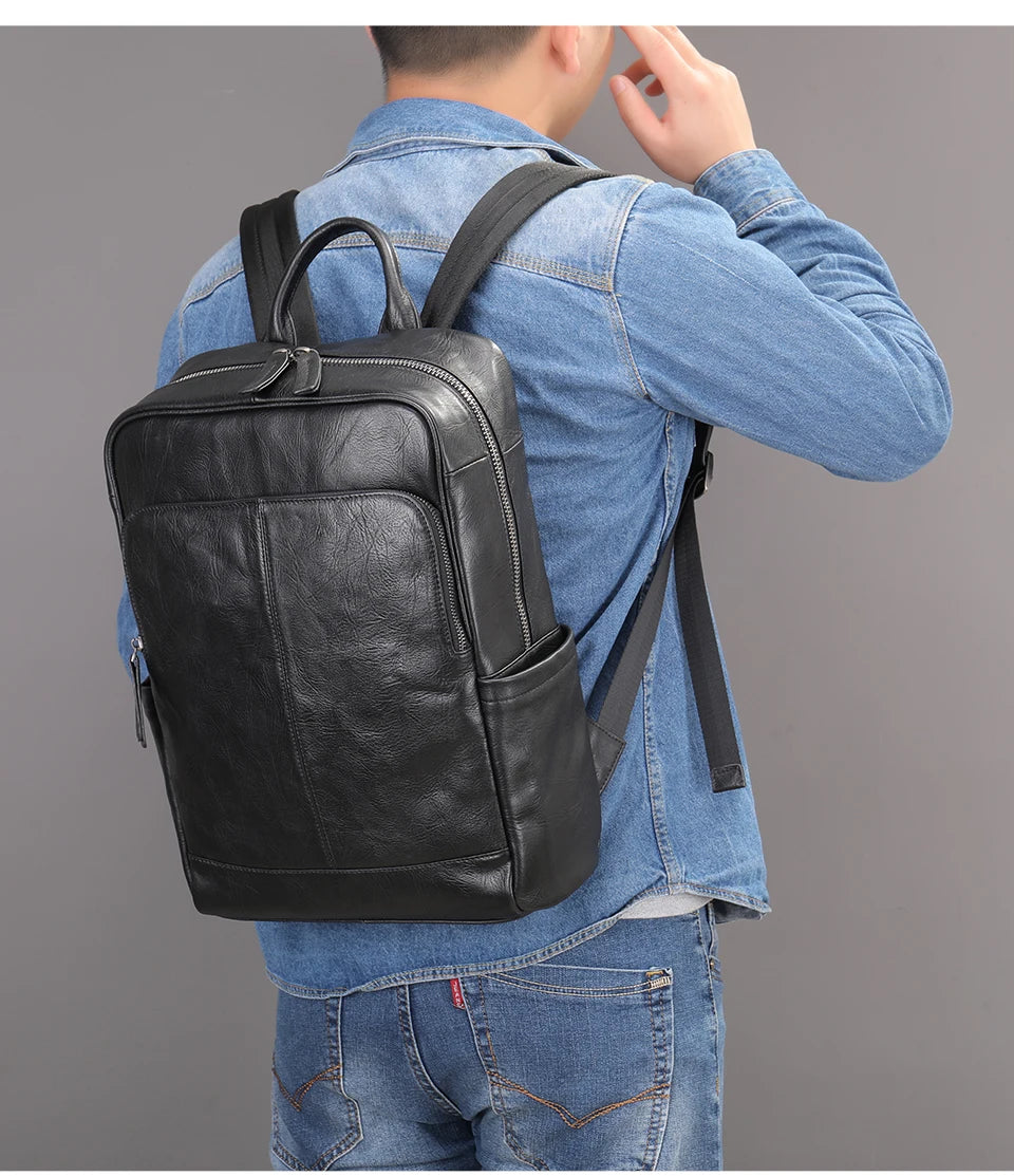 Genuine Leather Laptop Backpack – 14 Inch Business Bag for Men