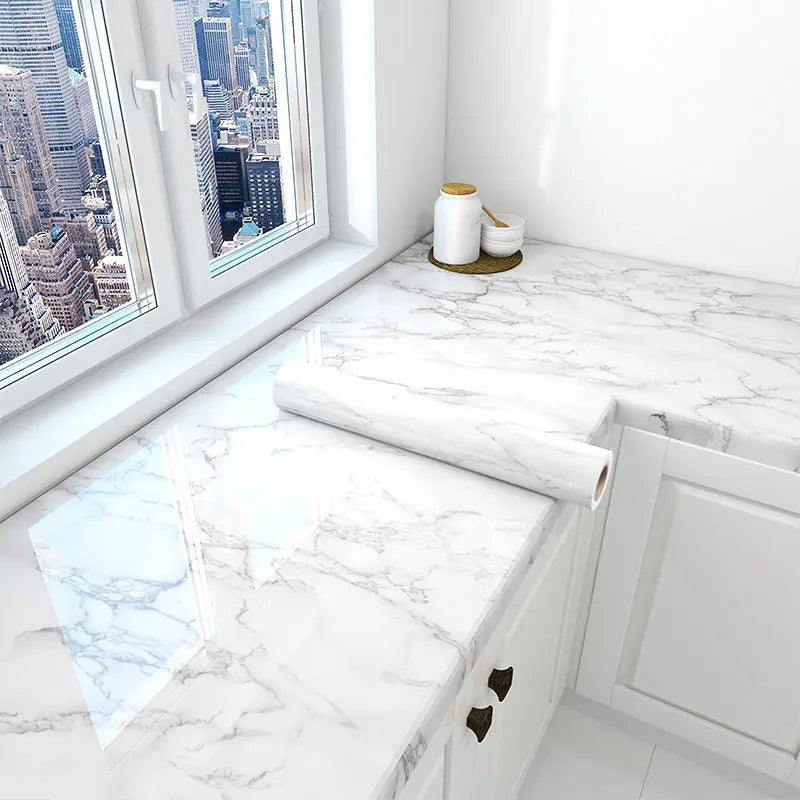 Self-Adhesive Marble Wallpaper – PVC Waterproof Film for Kitchen Renovation