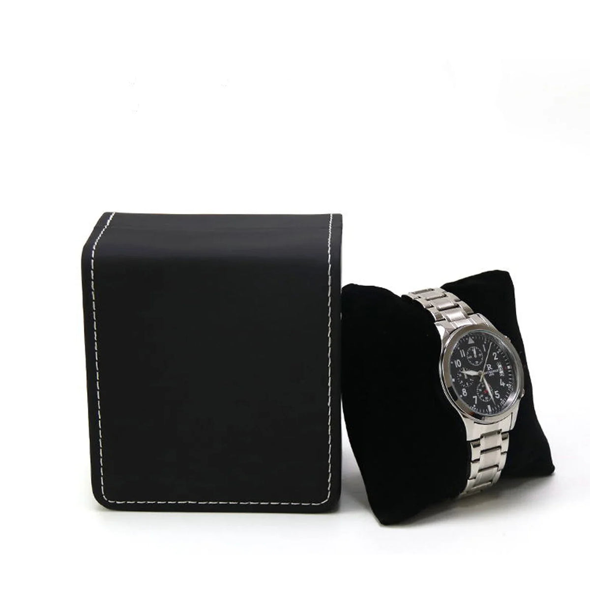 Black PU Leather Watch Box – Single Display Case with Pillow for Men