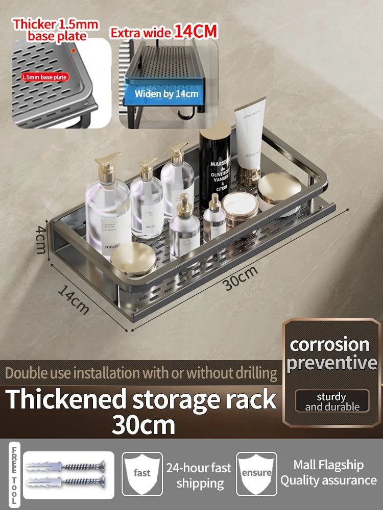 Aluminum Bathroom Shelf – Wall Mounted Storage Rack for Kitchen and Shower