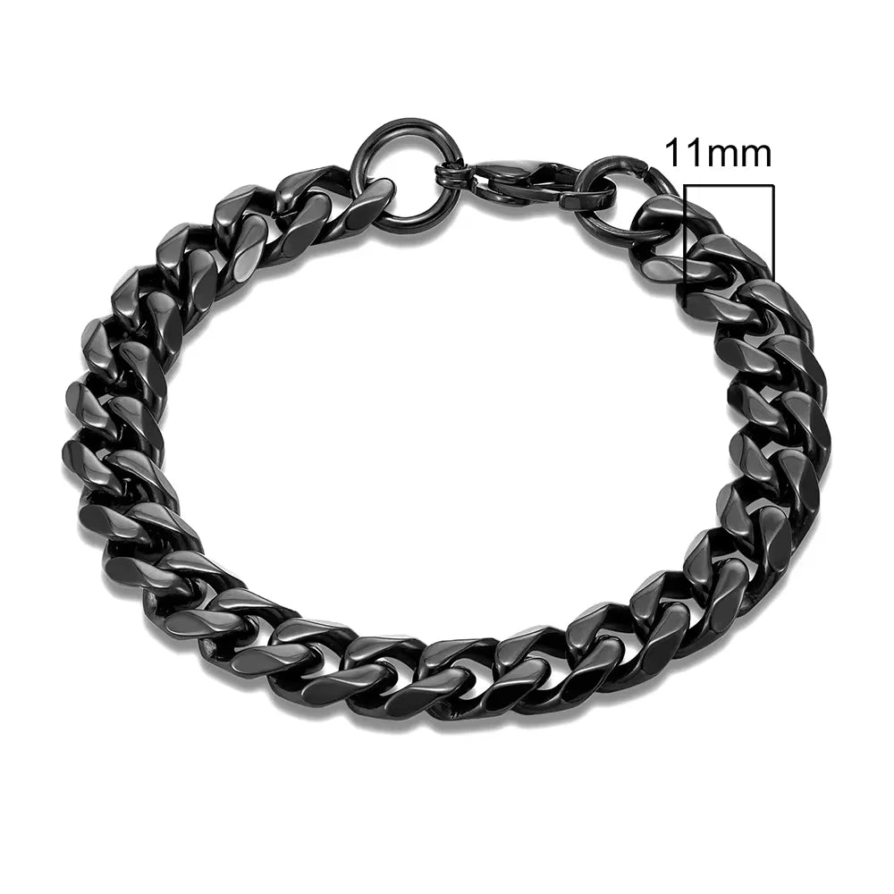 Stainless Steel Cuban Link Bracelet – 3-11mm Biker Jewelry for Men and Women