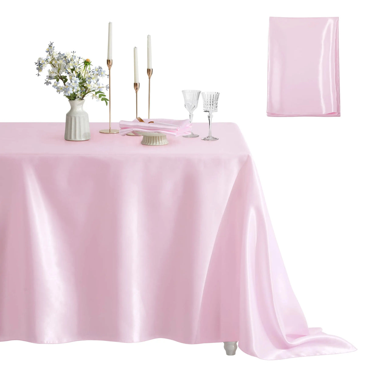 Rectangle Satin Tablecloth – Silky Soft Solid Table Cover for Wedding Banquet