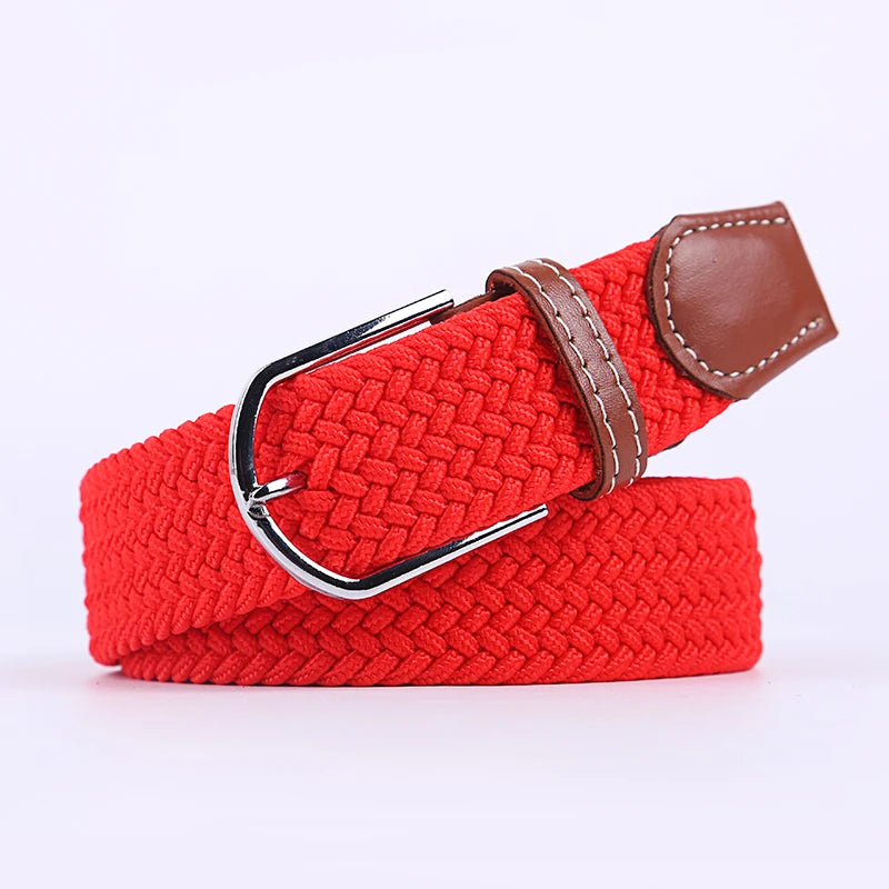 Woven Elastic Canvas Belt – Stretch Braided Buckle Strap for Casual Jeans