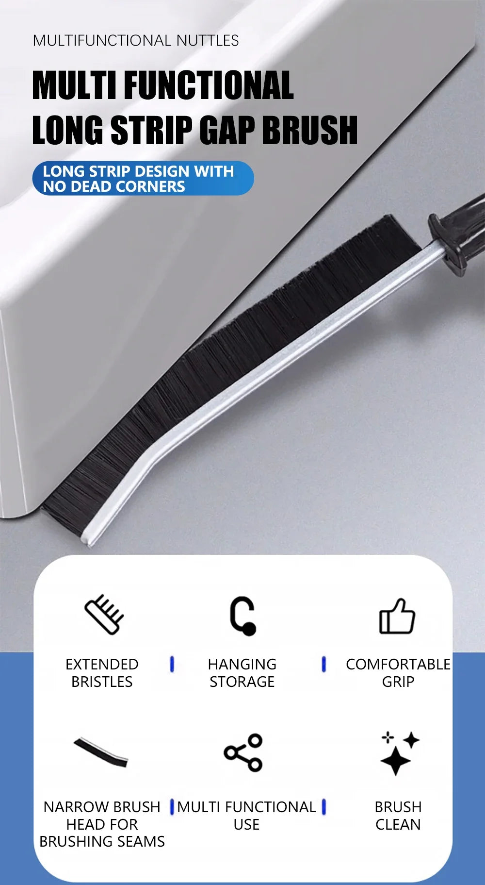 Hard Bristle Crevice Brush – Precision Scrubber for Kitchen and Tile Seams