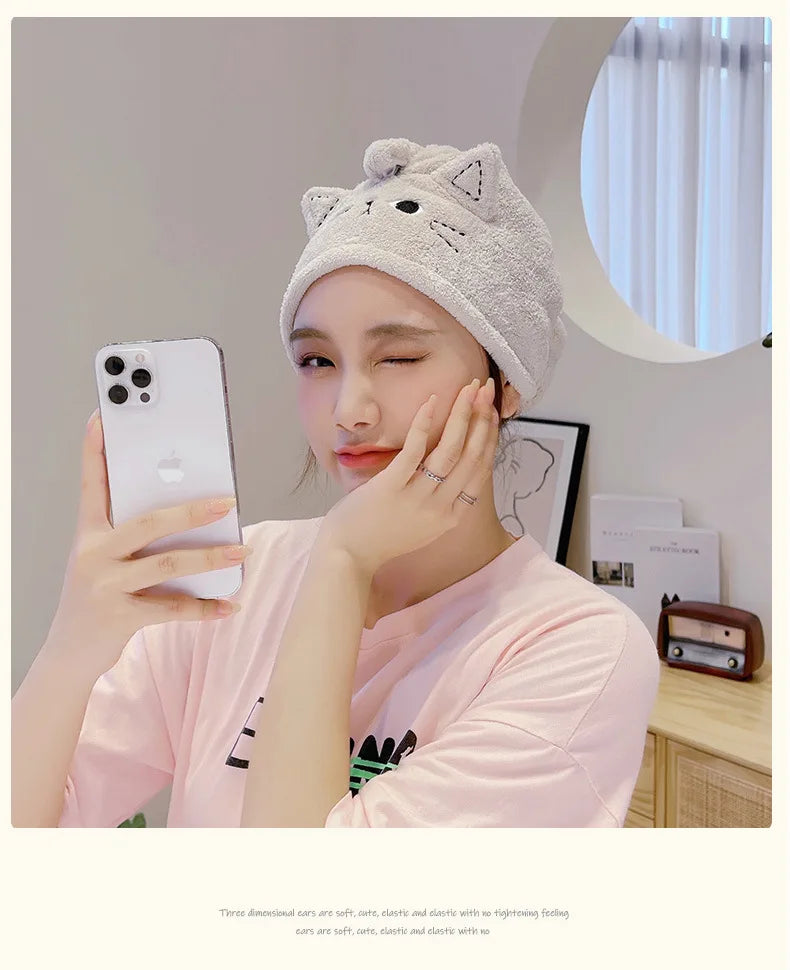 Microfiber Cat Ear Hair Towel – Quick Dry Absorbent Turban for Bath and Shower