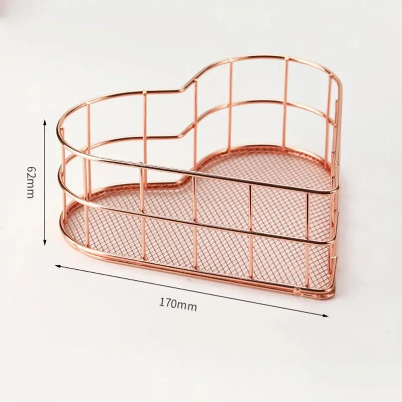 Gold Iron Storage Basket – Geometric Desktop Organizer for Makeup Brushes