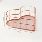 Gold Iron Storage Basket – Geometric Desktop Organizer for Makeup Brushes