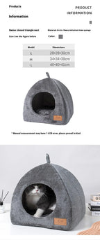 Enclosed Triangle Cat Bed – Warm Plush House for Indoor Winter Sleep