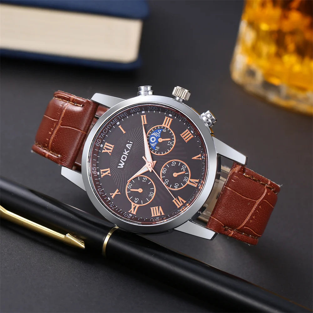 Leather Quartz Men's Watch – Elegant Analog Sport Timepiece for Business