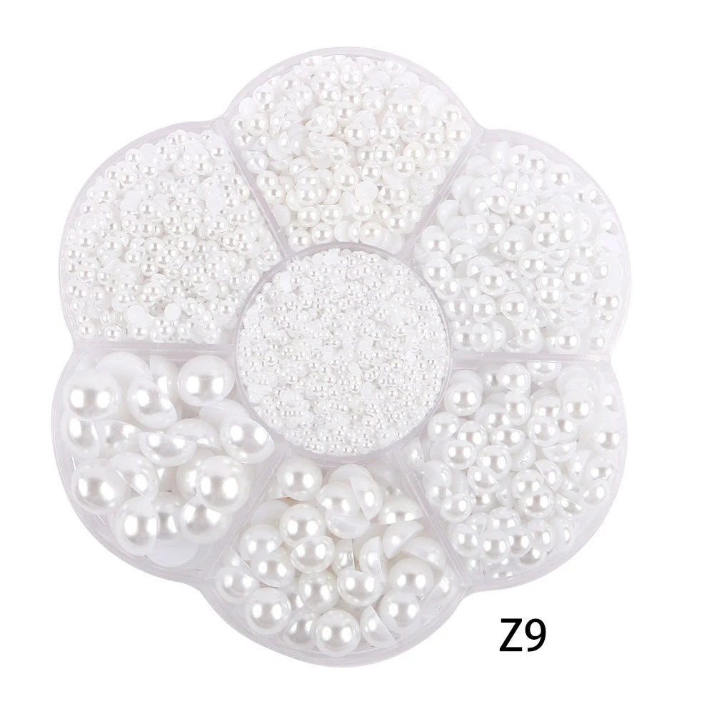 Half Round Flatback Pearl Beads – Assorted Sizes for DIY Jewelry and Nail Art