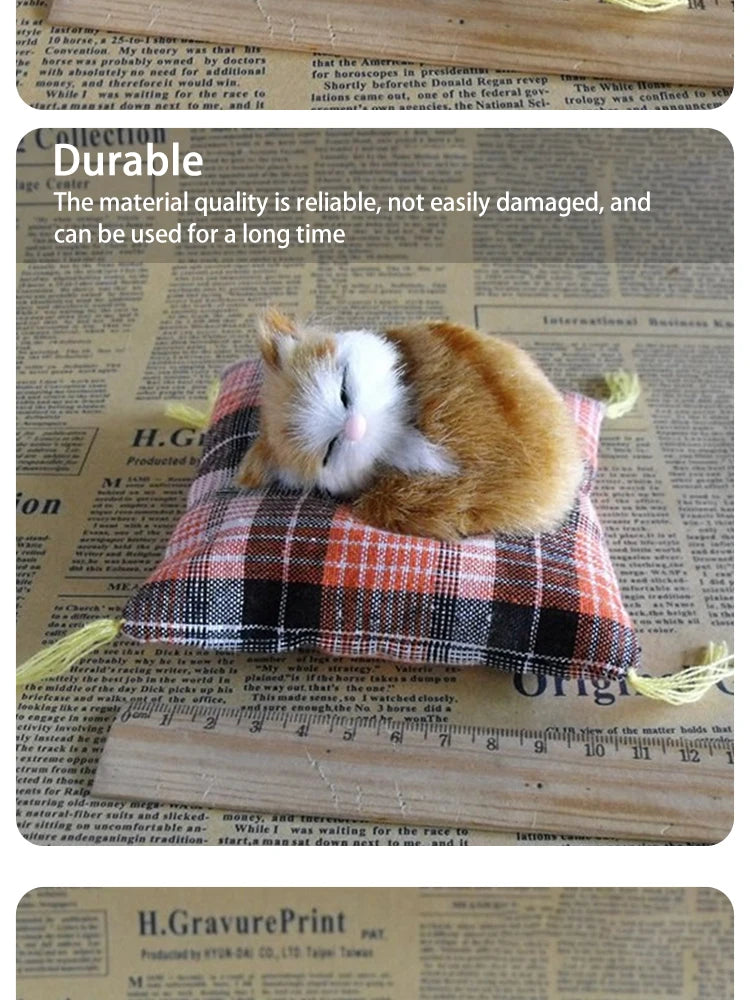 Realistic Plush Cat Figurine – Sleeping Animal Ornament for Desktop Decor