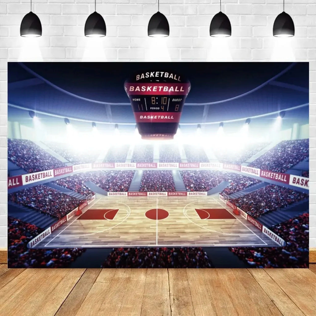 Basketball Stadium Photography Backdrop – Sport Theme for Kids Birthday Party