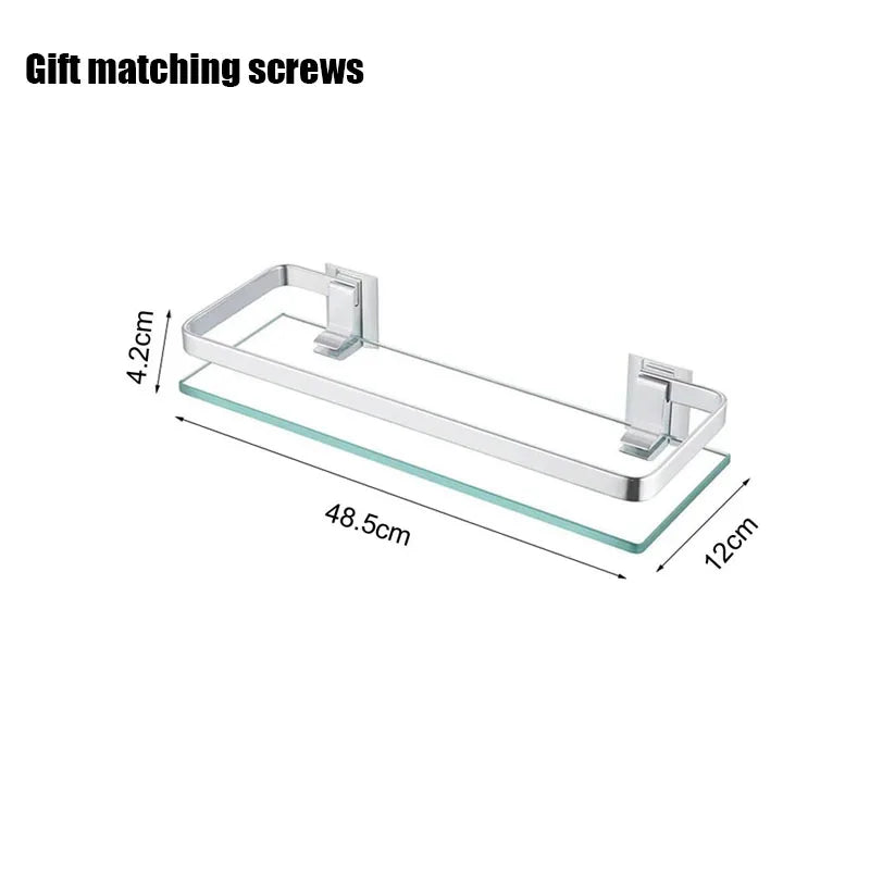 Tempered Glass Wall Shelf – Bathroom Storage Organizer for Shower Accessories