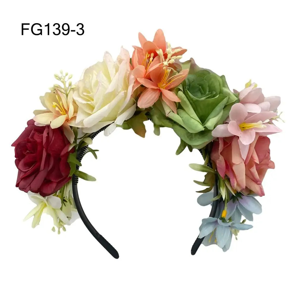 Mexican Rose Flower Crown – Boho Floral Headpiece for Halloween Party Wedding