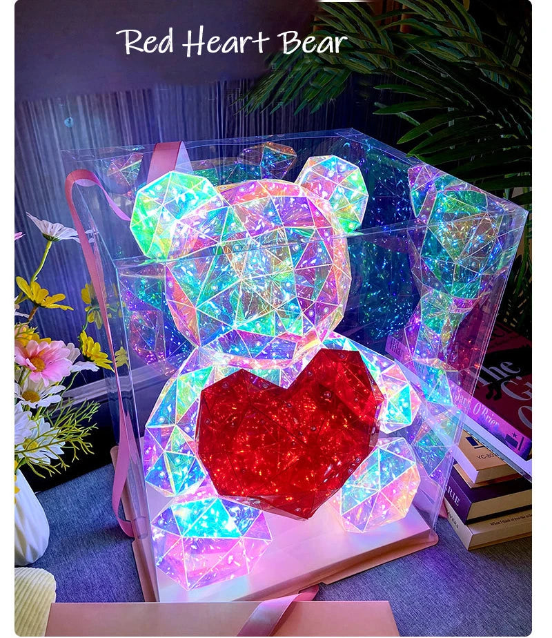 LED Teddy Bear Night Light – 30cm Colorful Plush Gift for Bedroom Decor