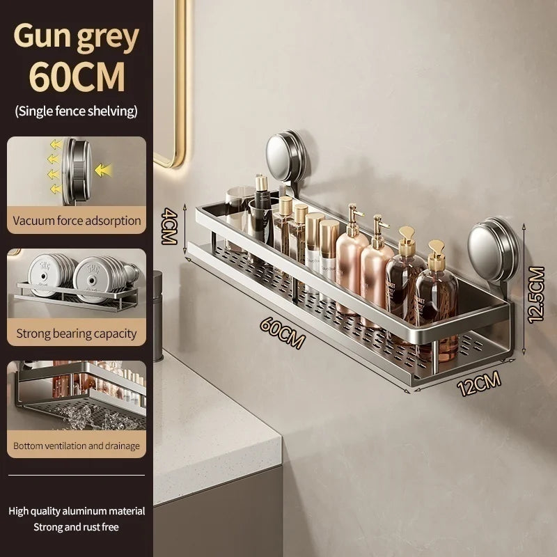 Corner Suction Storage Rack – Wall-Mounted Shelf for Bathroom Organization