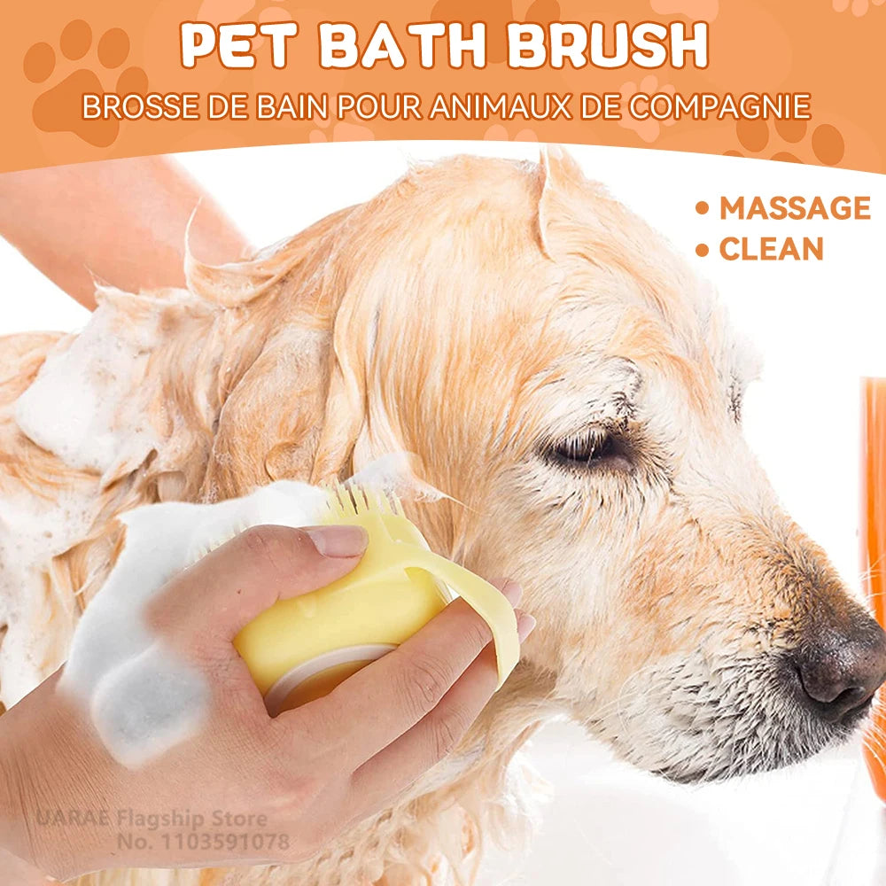 Silicone Pet Bath Brush – Shampoo Dispenser for Dog and Cat Grooming