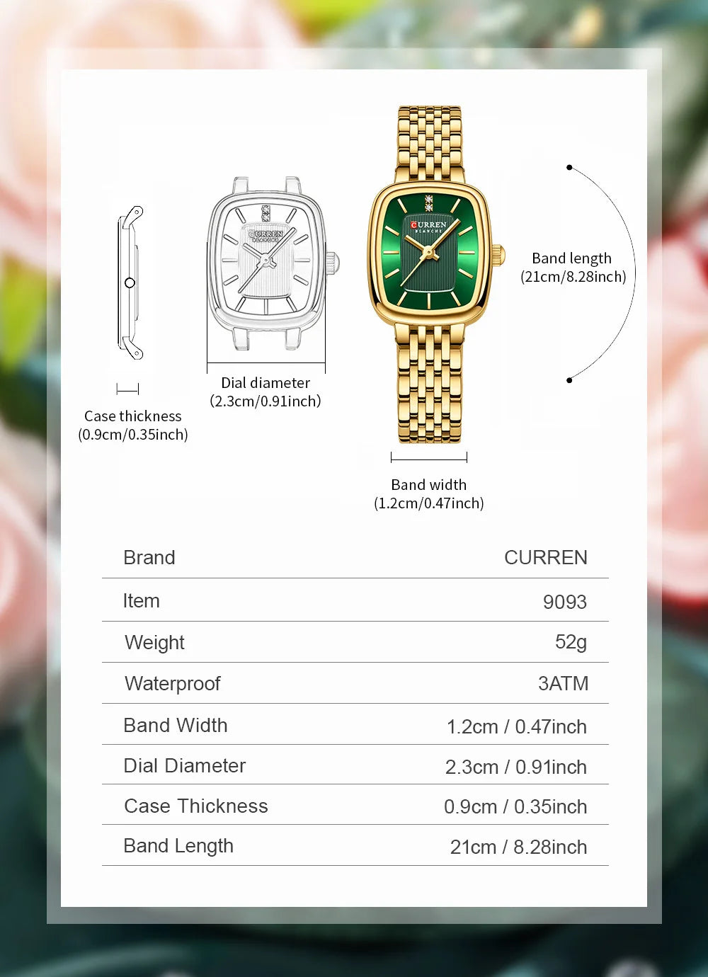 Gold Stainless Steel Quartz Watch – Elegant Square Dial for Business Fashion
