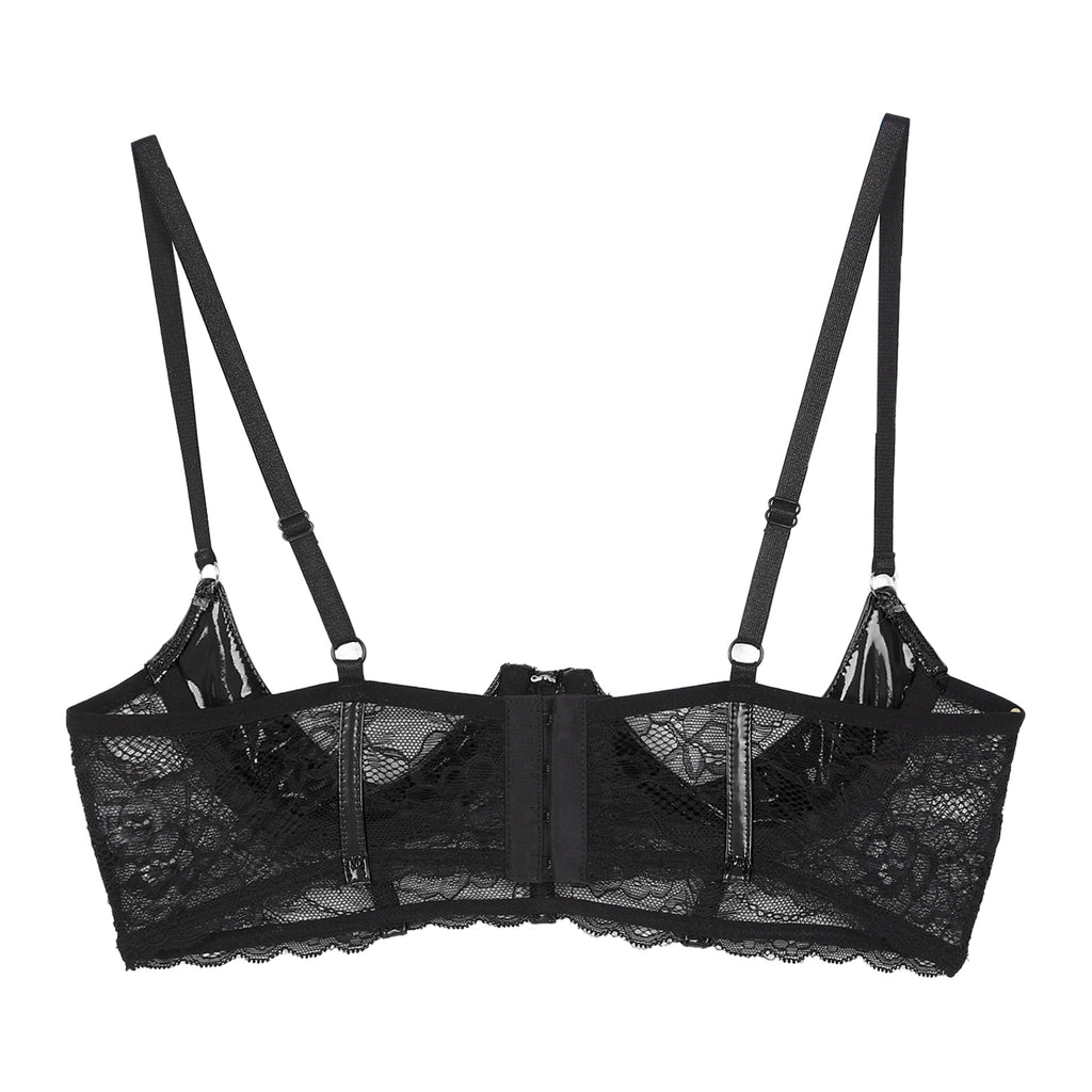 Wetlook Leather Push Up Bralette – Underwire Lace Lingerie for Sexy Cosplay