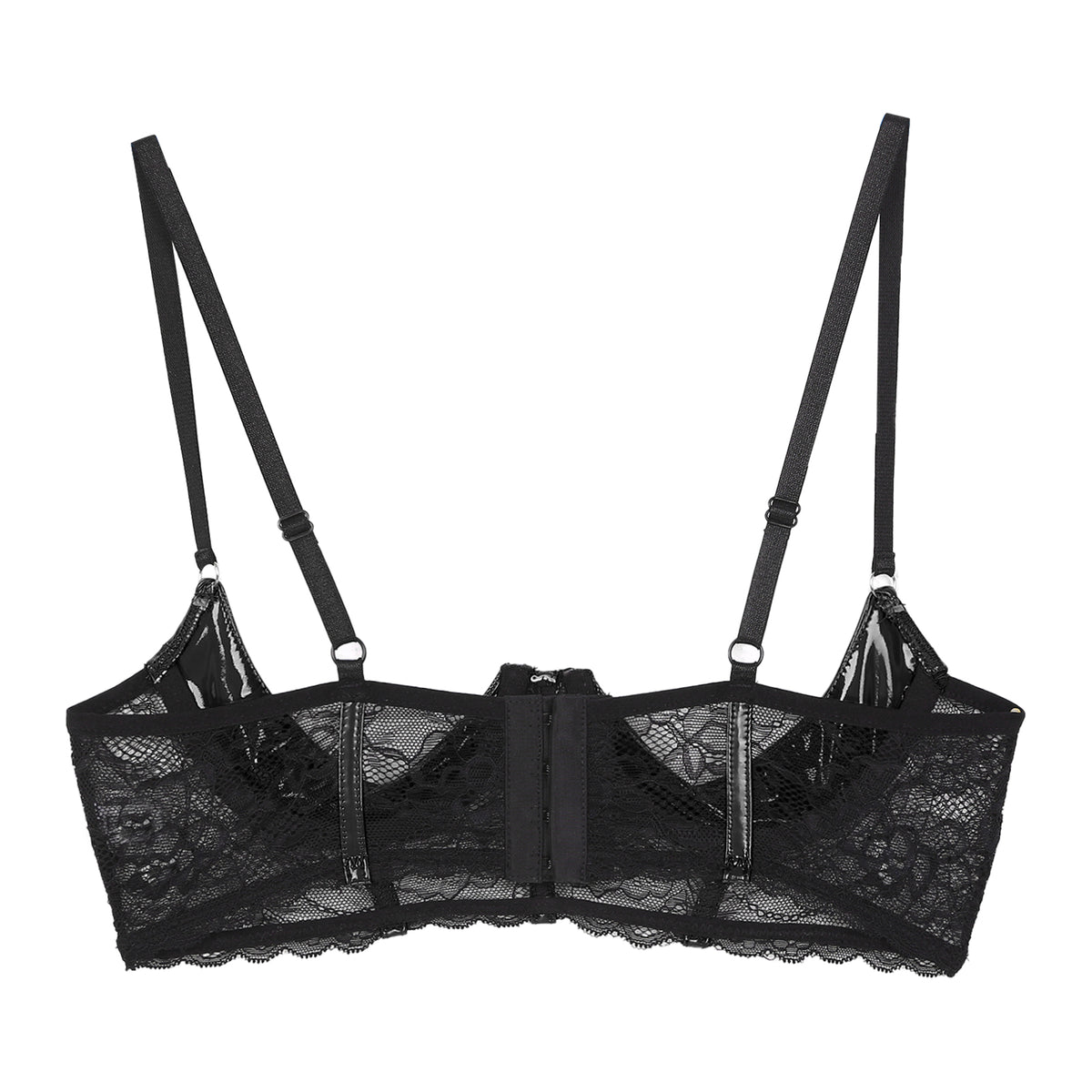 Wetlook Leather Push Up Bralette – Underwire Lace Lingerie for Sexy Cosplay