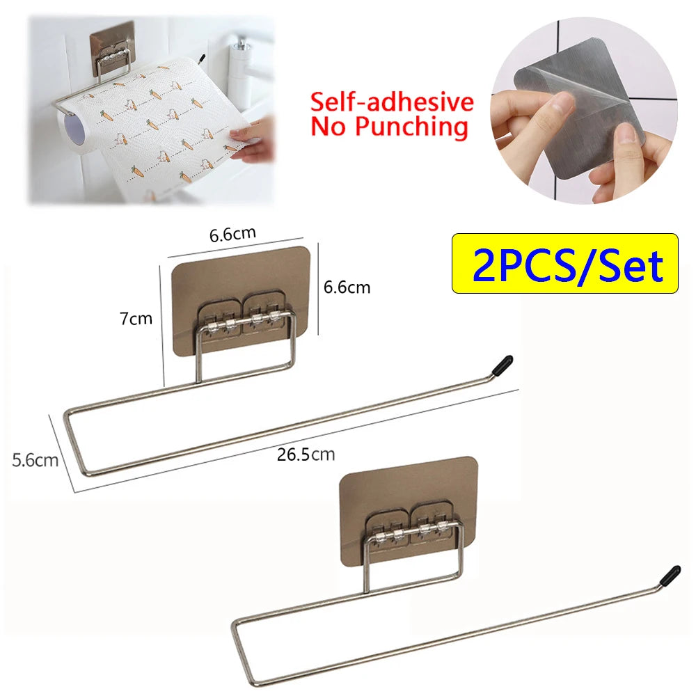 Adhesive Paper Towel Holder – Wall Mounted Rack for Kitchen Cabinet Storage