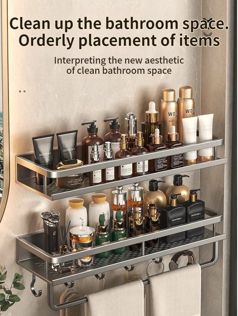 Aluminum Bathroom Shelf – Wall Mounted Storage Rack for Kitchen and Shower