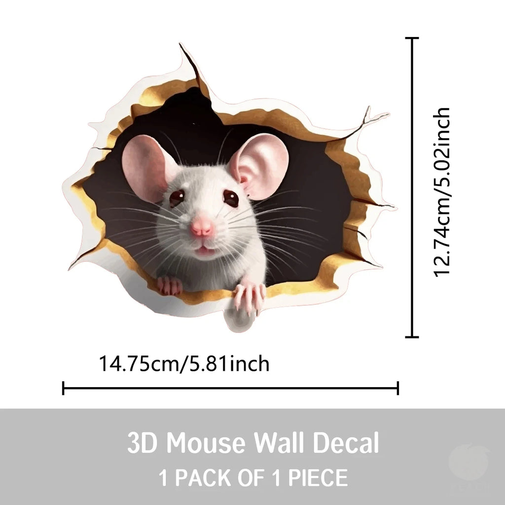 3D Mouse Hole Wall Sticker – Cute Animal Reading Decal for Home Decoration