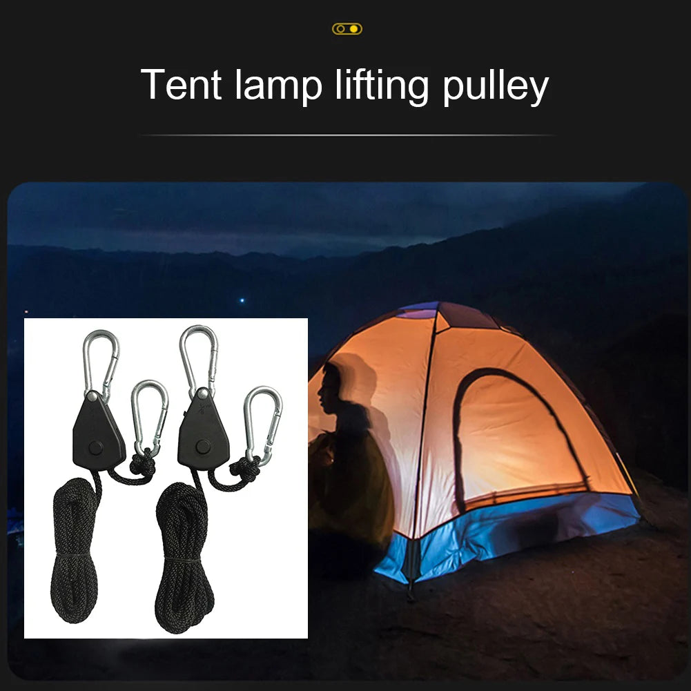 Camping Tent Rope Tensioners – Adjustable Ratchet Pulley for Awning Setup