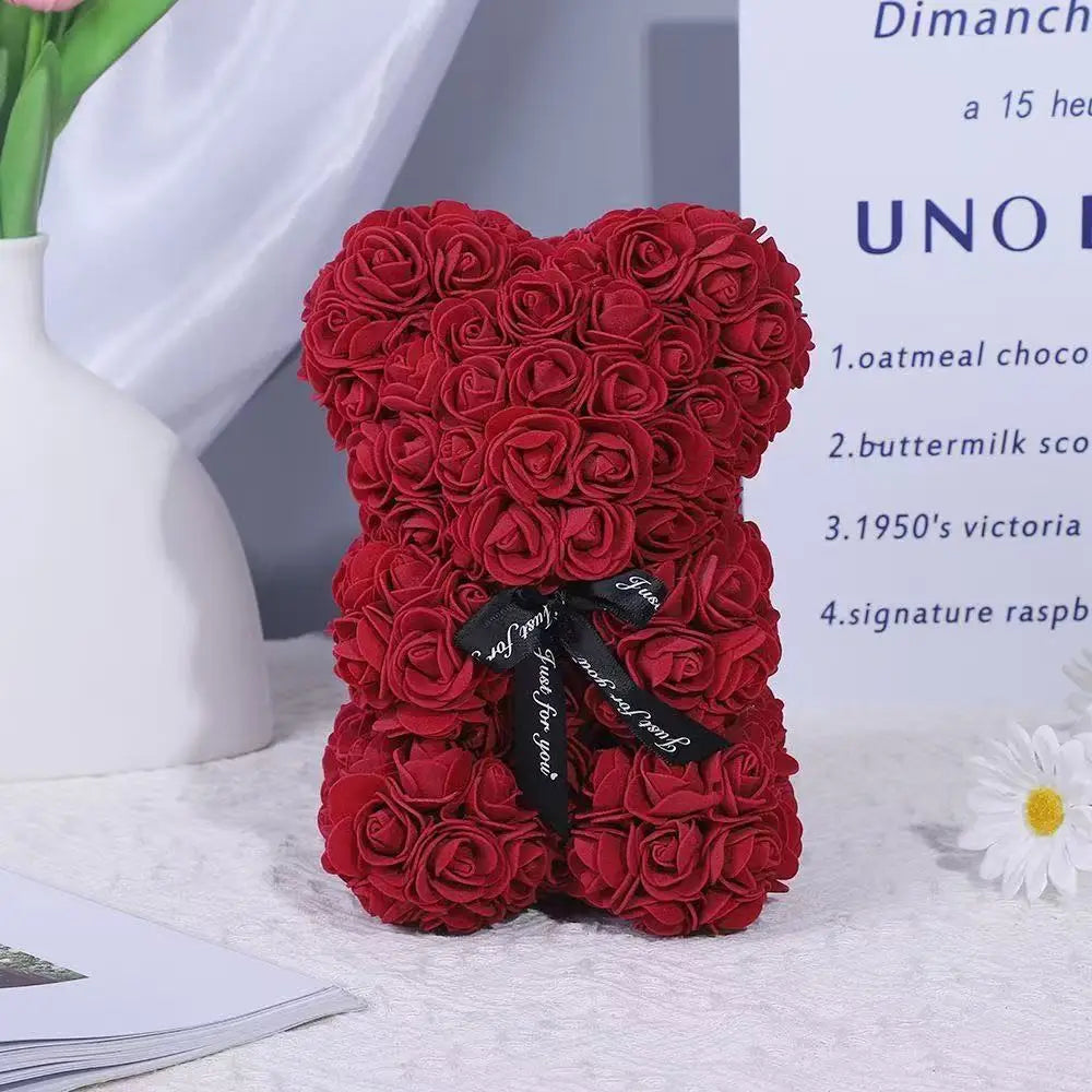 Artificial Rose Flower Bear – Romantic Gift for Valentine's Day and Birthday